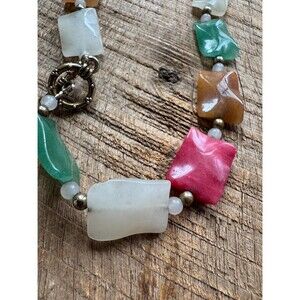 Vintage 18" Mixed Stone & Brass Beaded Necklace w/Pearlized Accents, Boho Style